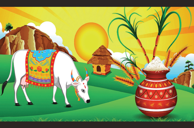 Free Vectors - Happy Pongal Font Written In Tamil Language With South  Indian Kids Enjoying Bullock Cart Ride In The Village. | FreePixel.com